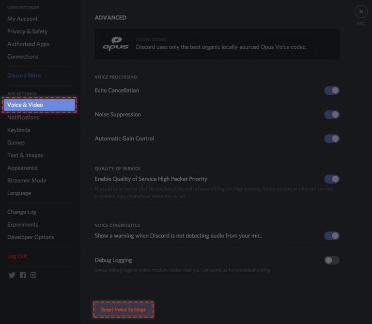 Discord Mic Not Working : Reset Voice Settings