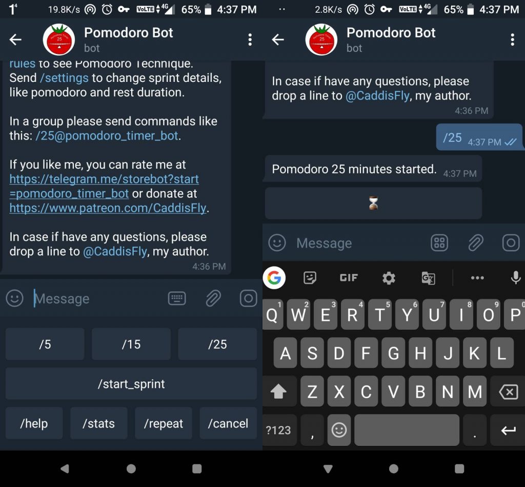 Pomodoro Telegram bot